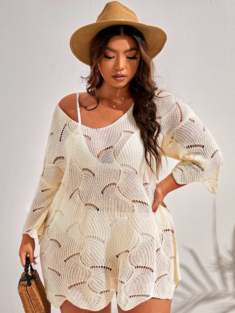 Plus Plain Knitted Cover Up | SHEIN