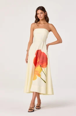 ASTR the Label | Ximena Floral Strapless Midi Dress in Red yellow floral |  Size XL | ASTR The Label (US)