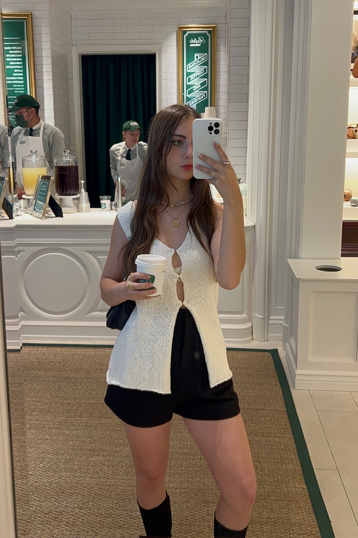 Classy outfit inspo 
Knitwear, sleeveless sweater, suit shorts, white outfit, black outfit, workwear, business casual, spring style, spring ootd, Ralph’s coffee nyc, nyc outfit, coffee shop outfit, old money aesthetic

#LTKfindsunder100 #LTKstyletip #LTKworkwear