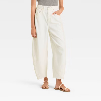 Women's High-Rise Curved Leg Barrel Jeans - Universal Thread™ White 14 | Target