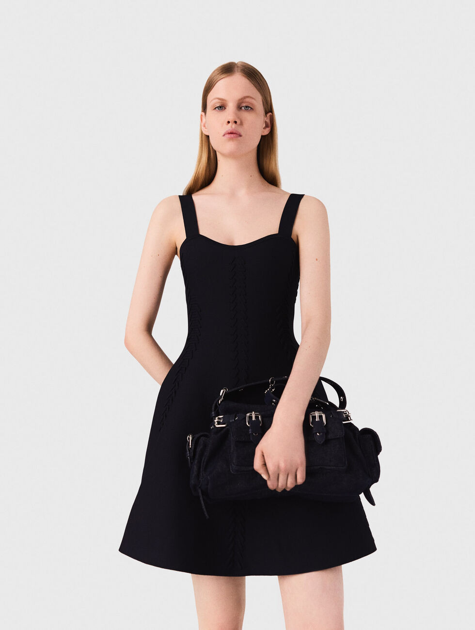 Robe patineuse courte en maille bleu pour femme | Maje | Maje EU