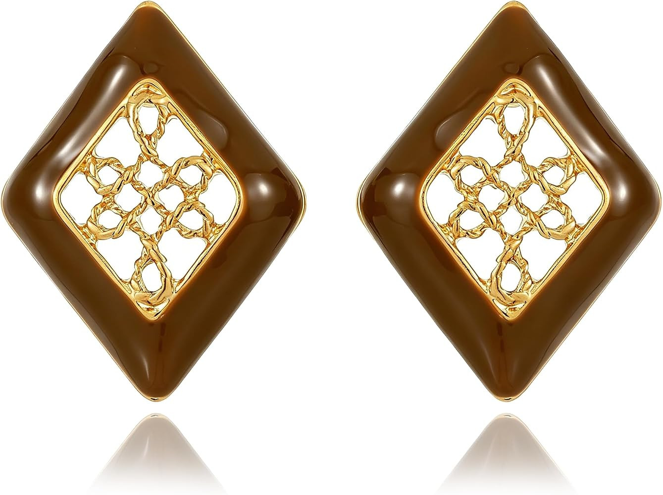 14K Gold Plated Light Luxury Geometric Enamel Stud Earrings for Women, 3 Styles - Camellia, Rhomb... | Amazon (US)