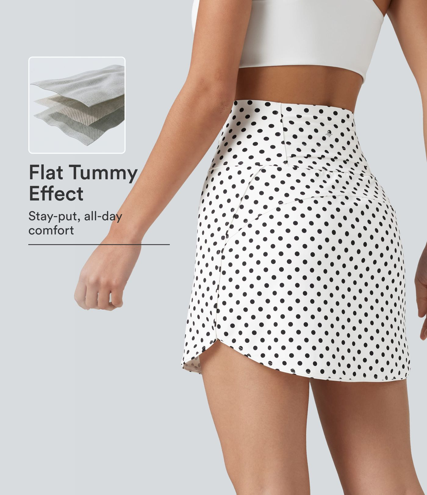 Women\u2019s Ultra High-Waist Tummy Control Curved Hem 2-in-1 Polka Dot Golf Mini Skirt with Pock... | HALARA