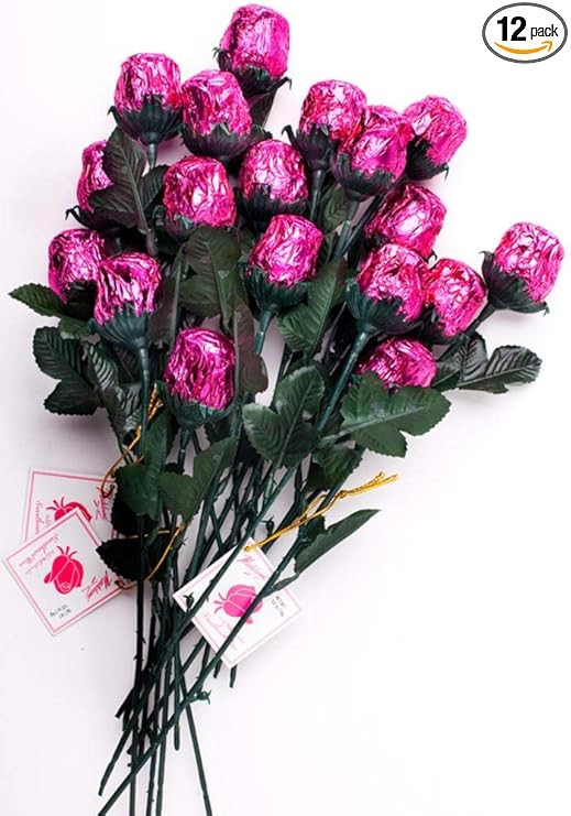 Madelaine Chocolate One Dozen Sweetheart Roses - Premium 1/2 OZ Solid Milk Chocolate Roses Wrappe... | Amazon (US)