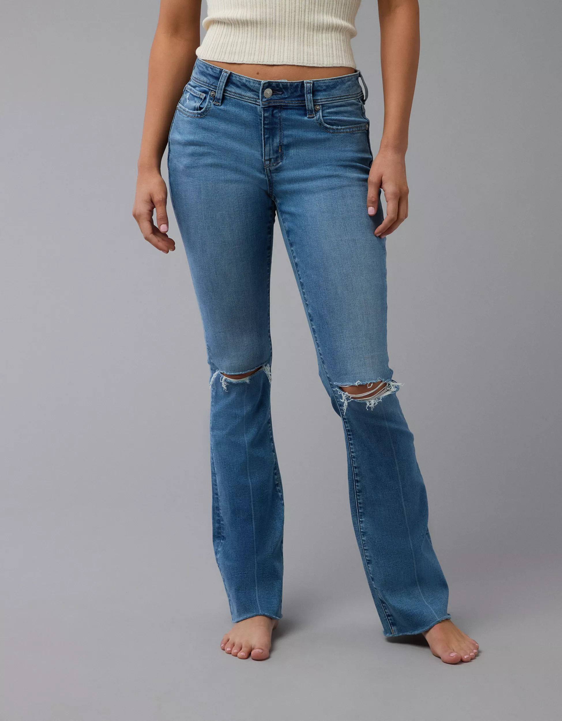 AE Next Level Ripped Low-Rise Kick Bootcut Jean | American Eagle Outfitters (US & CA)