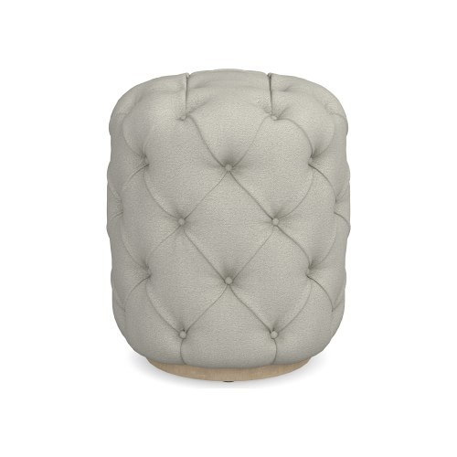 Deep Tufted 17"" Round Ottoman, Performance Slub Weave, Light Gray | Williams-Sonoma