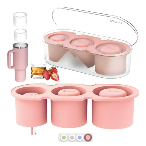 NOXETU Ice Mold for Stanley Cup 30/40 Oz - Easy Fill and Release Without Touching Ice, Silicone Ice Cube Tray with Clear Lid and Bin for Freezer, Whiskey, Cocktail (Pink) | Amazon (US)
