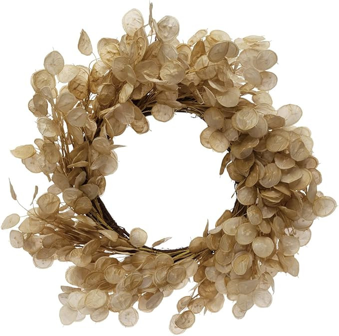 Creative Co-Op Faux Silver Dollar Wreath, Cream | Amazon (US)