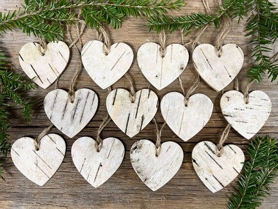 12 Real Birch Bark Hearts, Ornaments, 2.25", Rustic Decorations, Optional Drilled Hole and Ties | Etsy (US)