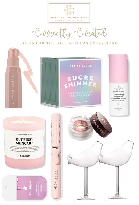 GIFT GUIDE for the Girl Who Has Everything!! Including Fenty Beauty highlighter, Cocktail cotton candy glitter bombs (can’t link sadly!), Drunk Elephant mask, Candier candle, L’ange Hair Le Duo, Charlotte Tilbury Pillow Talk eye shimmer, bird shaped cocktail glasses, and Touchland hand sani 💕

#LTKGiftGuide #LTKHoliday #LTKunder100