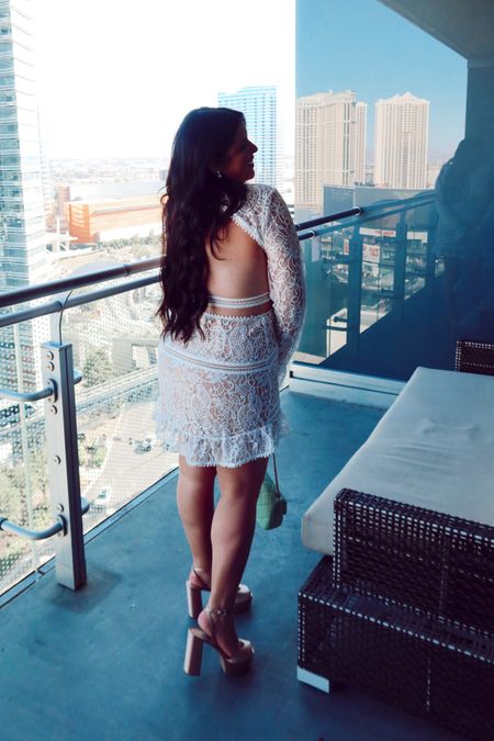 Dinner in Vegas called for this lace cut out white dress, would be perfect for a bride on her bachelorette or special occasion summer dress!

#LTKStyleTip #LTKWedding #LTKMidsize