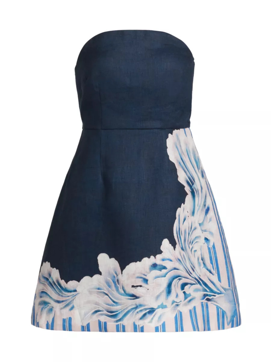 Beatrix Printed Linen Strapless A-Line Minidress | Saks Fifth Avenue