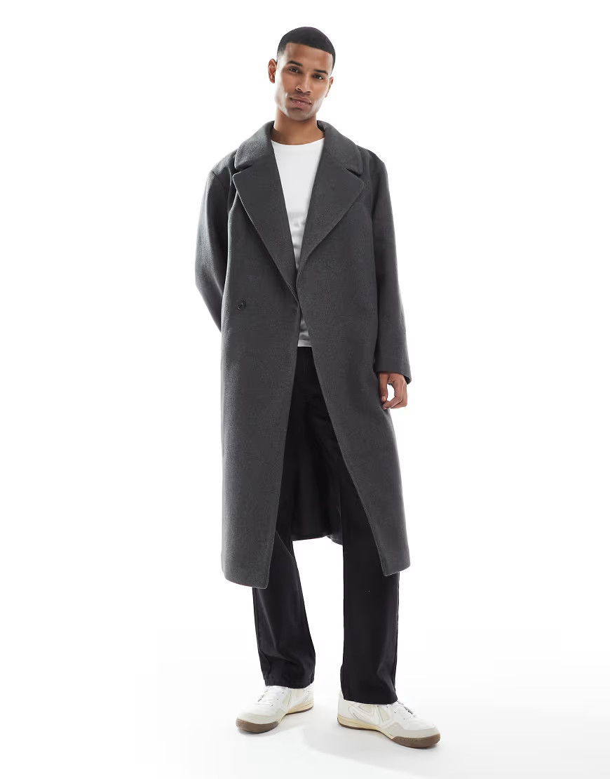 ASOS DESIGN wool look longline coat in grey | ASOS (Global)