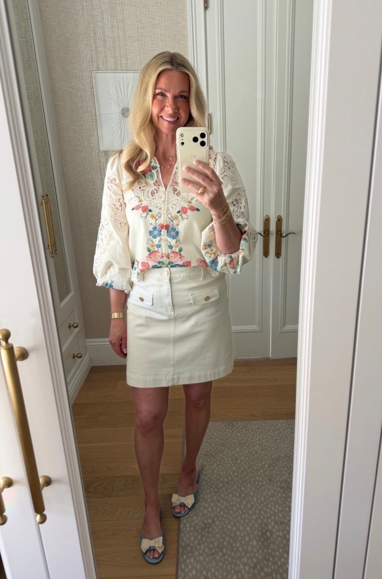 Prettiest floral top you can dress up or down. Pair it with a cream denim skirt for the perfect outfit for a girls day out, brunch etc. These bow flats are my favorite ever!

#LTKOver40 #LTKSeasonal #LTKootd