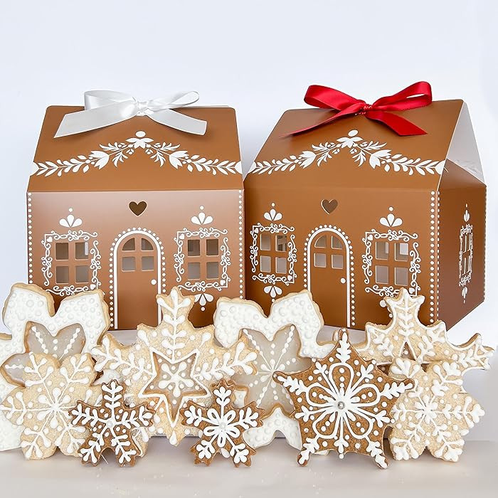 20 Pcs Gingerbread House Shaped Gift Boxes for Treats, Desserts, Fancy Cookie, White Gable Bakery... | Amazon (US)