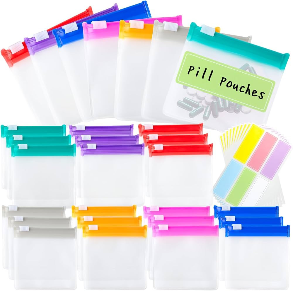 Pill Pouch Bags Reusable Travel Pill Pouches with Labels Set 21 Pcs Pill Baggies Daily Medicine P... | Amazon (US)