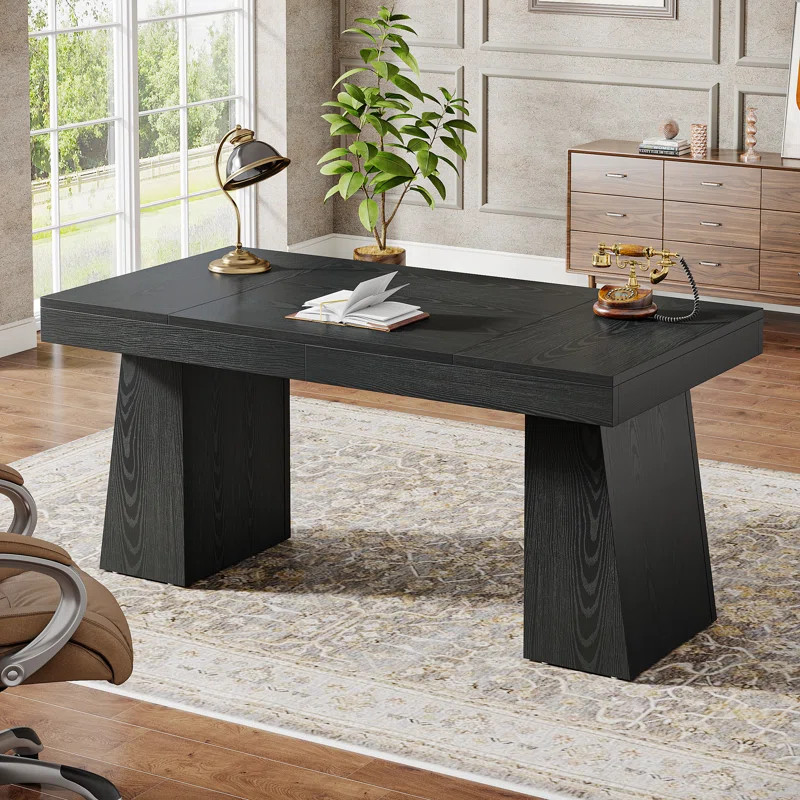 55 Inches Executive Desk with Double Trapezoid Base | Wayfair North America