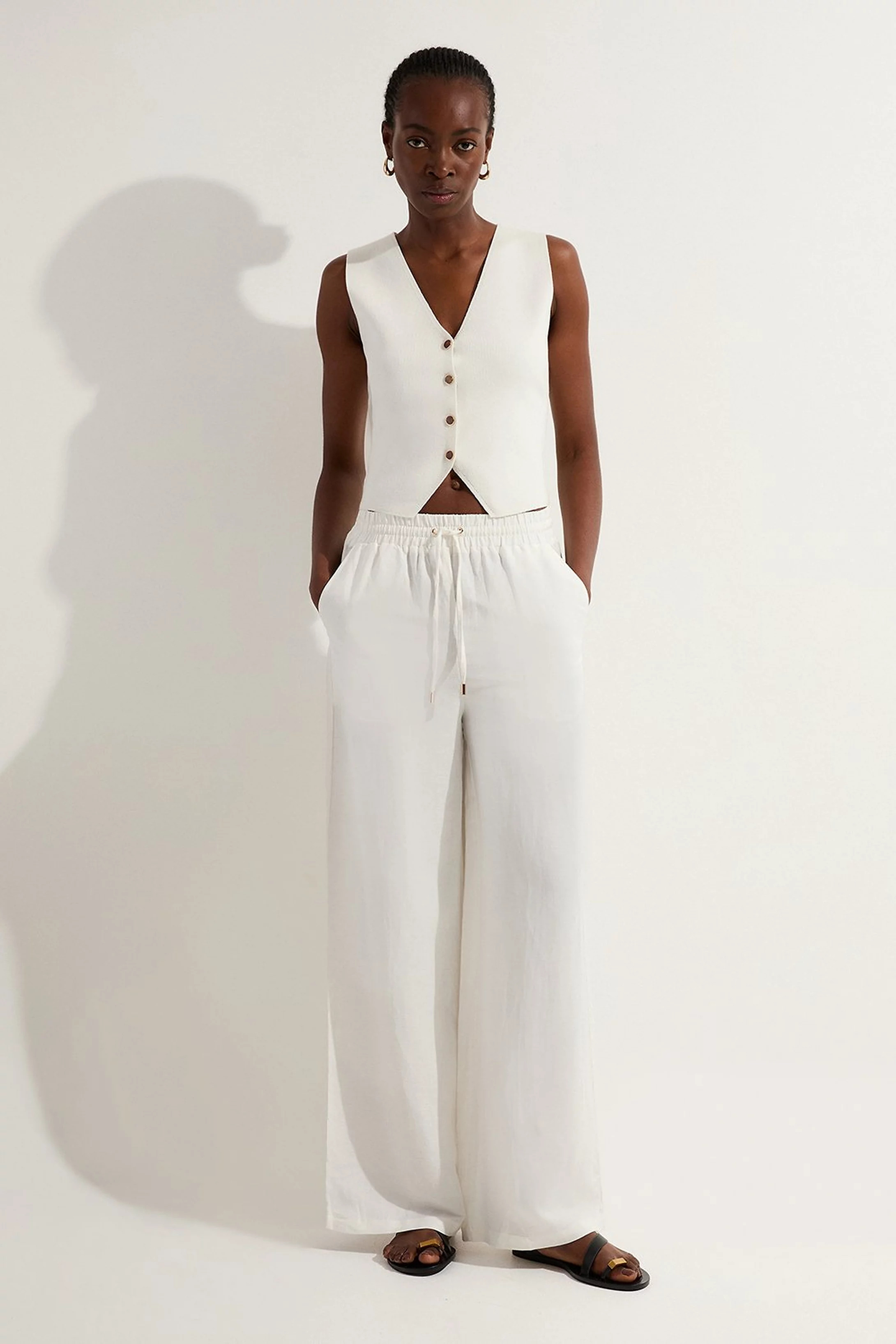 Viscose Linen Tie Waist Woven Trouser | Karen Millen UK + IE + DE + NL