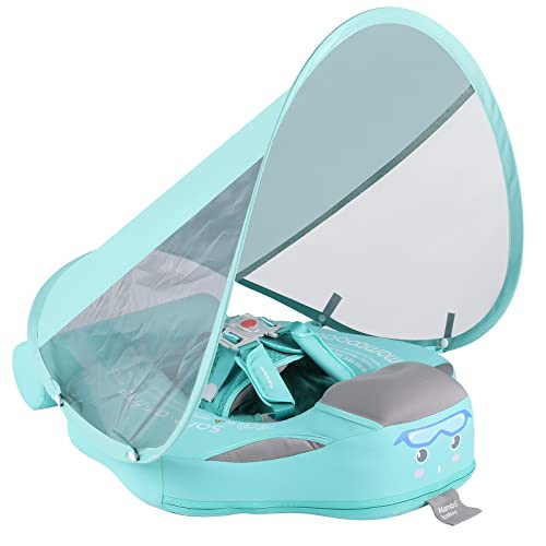GENTEACO Mambobaby Baby Swim Float with Canopy Non-Inflatable Infant Pool Float with Tail 3-24 Months Avoid Flip Solid Skin-Friendly Material for Toddler Boys Girls(Deluxe Edition Green) | Amazon (US)
