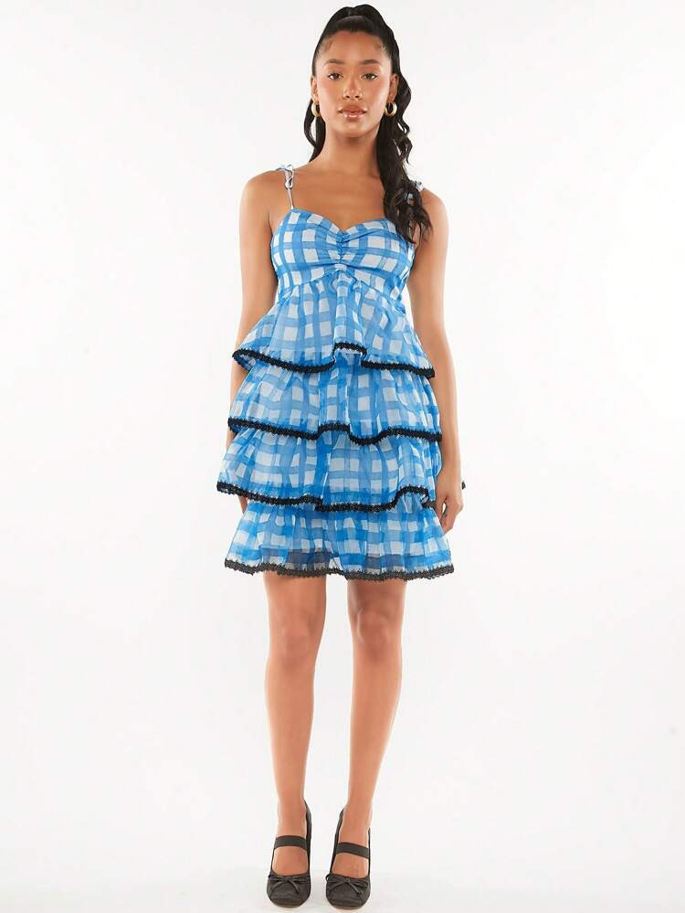 SHEINNeu Plaid Print Ruched Bust Layered Hem Cami Dress
       
              
              $25.... | SHEIN