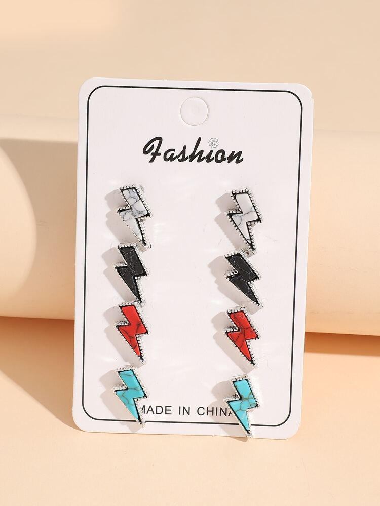 4pairs Lightning Stud Earrings | SHEIN