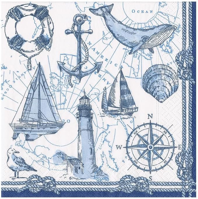 Caspari To The Lighthouse Luncheon Napkins - 20 Luncheon Napkins per Pack | Amazon (US)