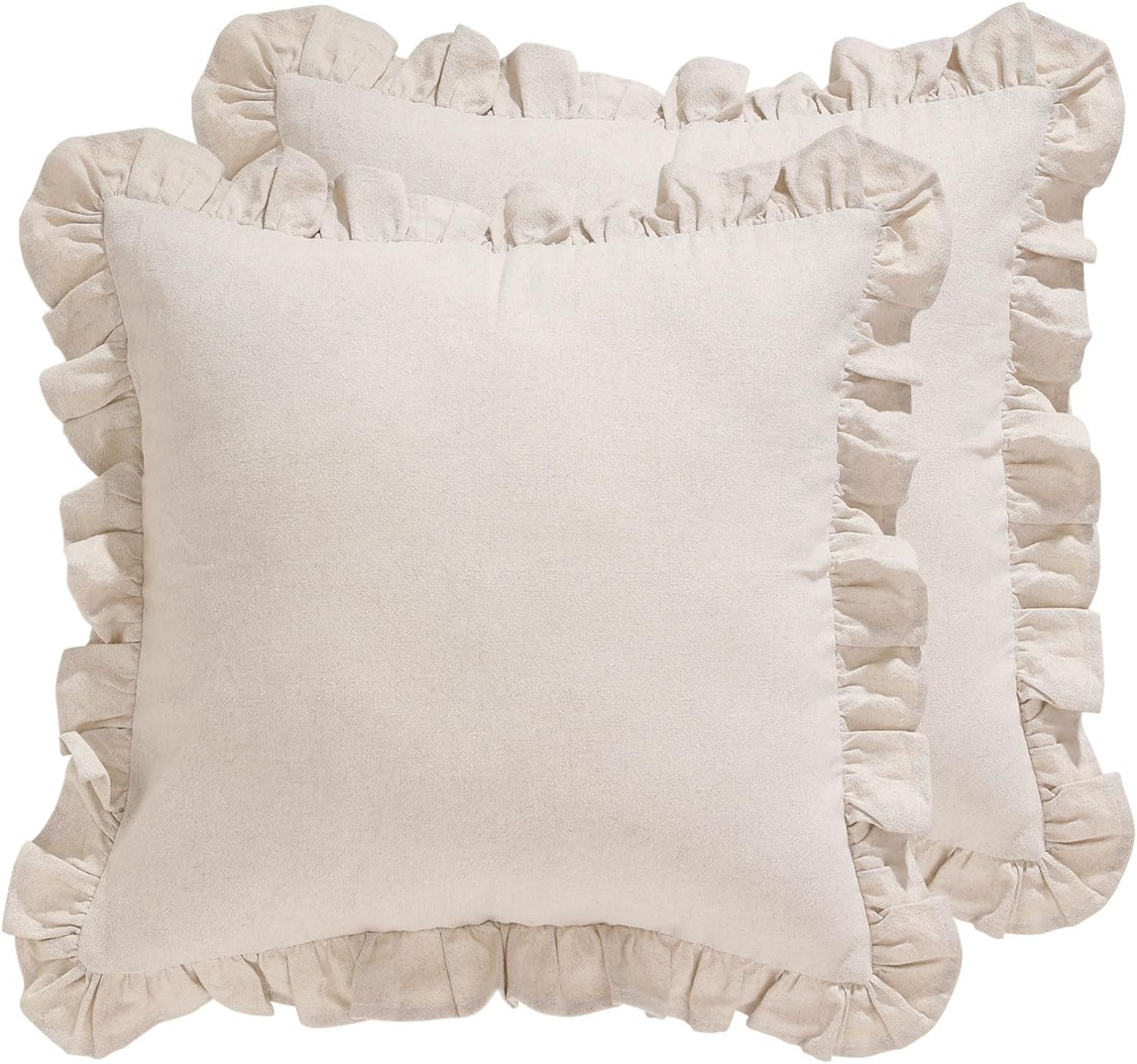 patdrea Linen Decorative Throw Pillow Covers 18"x18" Set of 2, Farmhouse Linen Pillow Covers with... | Amazon (US)