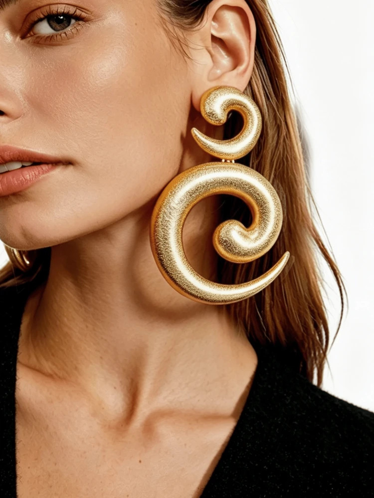 1 Pair Luxury Metallic Matte Spiral Hoop Earrings, Large Size Alloy Earrings With High-End Vibe, ... | SHEIN