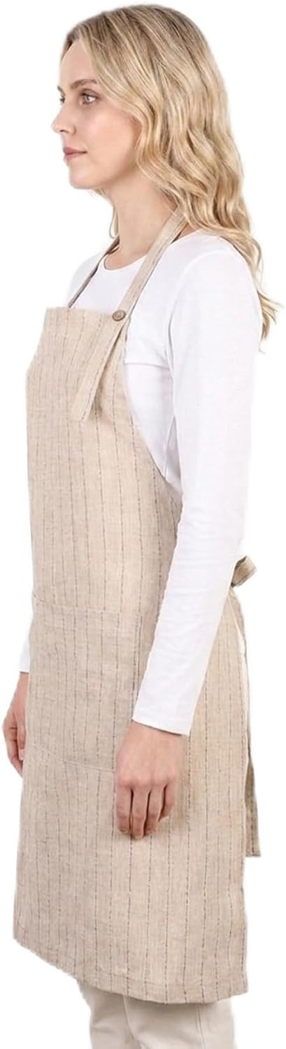 100% Linen Striped Apron Dress for Women & Men, Adjustable Neck, Unisex Kitchen Server Apron with 2 Pockets | Amazon (US)