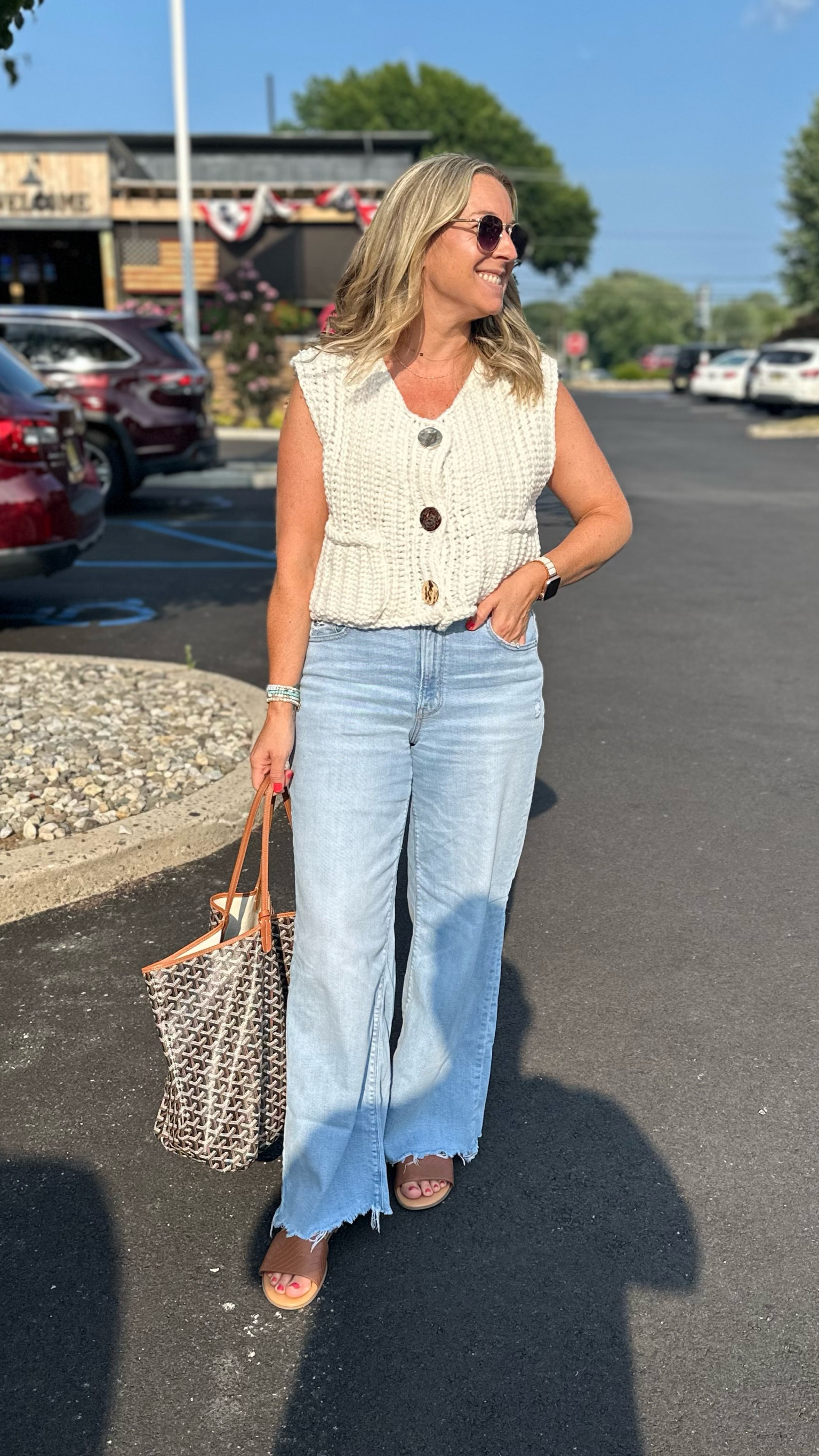 Small sweater vest giving all the high end vibes. Quiet luxury at it’s best. Size down 1 in the jeans; I’m in a 6  

#LTKFallSale #LTKBacktoSchool #LTKOver40