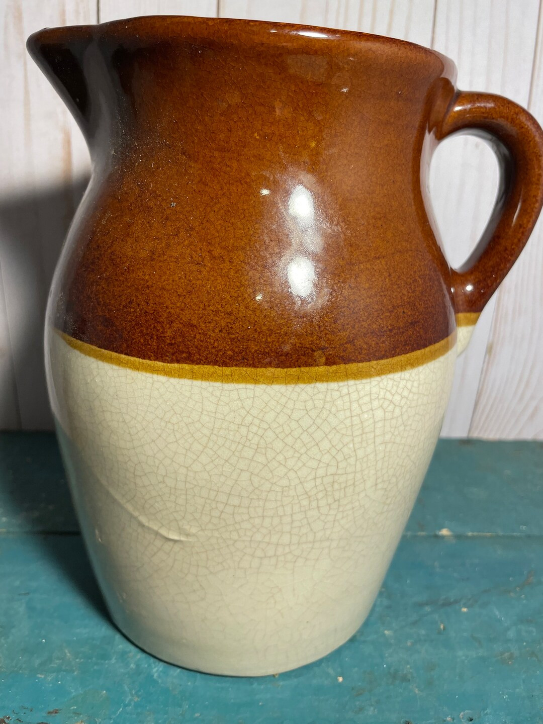 Vintage Brown and White Stoneware Pitcher, USA, Farmhouse Kitchen - Etsy | Etsy (US)
