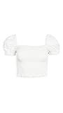 ASTR the label Women's Short Sleeve Square Neck Mason Smocked Crop TOP, White, M | Amazon (US)