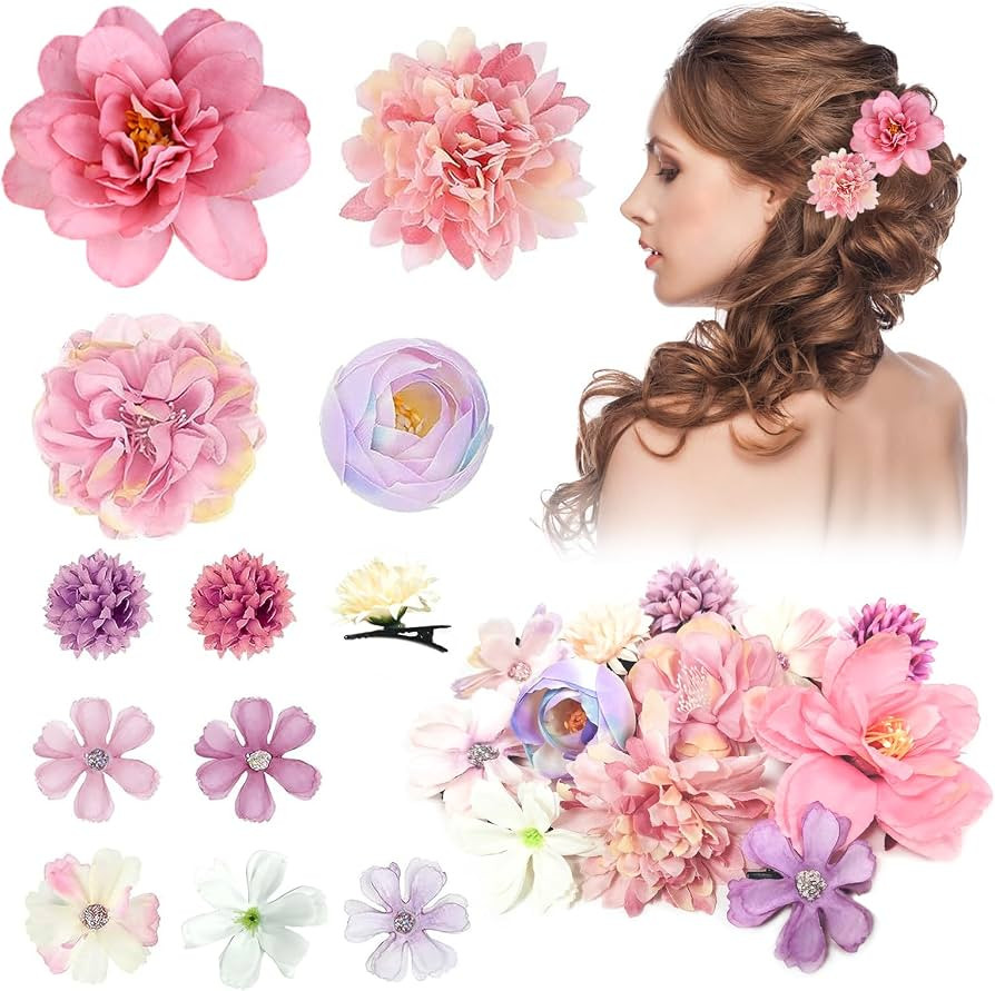 Silk Flower Hair Clip, 12Pcs Roses Flower Headdress Clips, Bridal Wedding Corsage and Headdress, ... | Amazon (US)