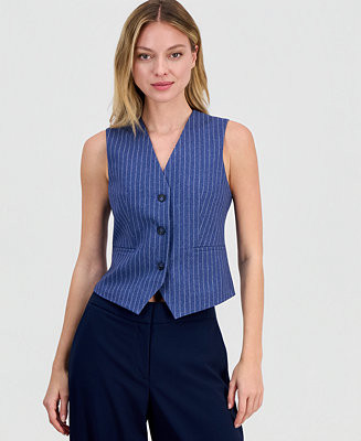 Women's Pinstripe V-Neck Vest, Macy's Exclusive | Macy's