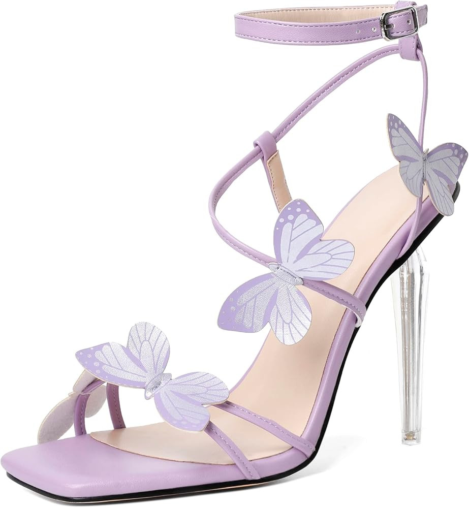 Zamikoo Women's High Heel Sandals, Ankle Strap Open Toe Heels, Square Toe Clear Stiletto Heeled S... | Amazon (US)