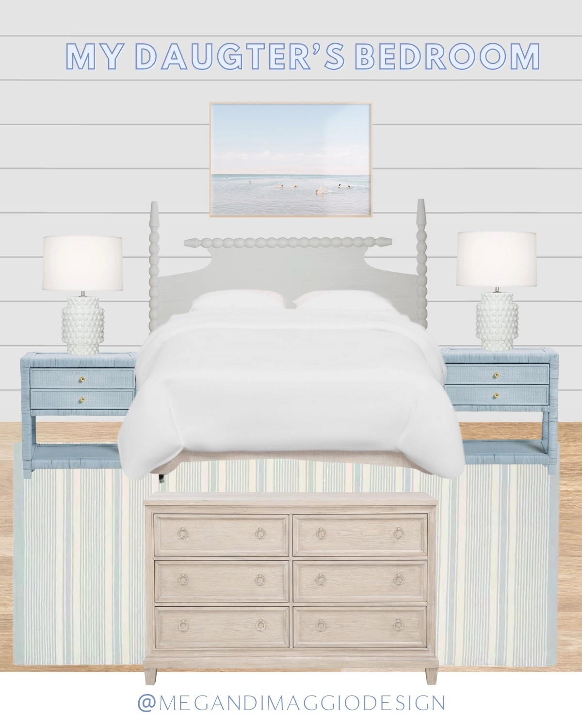 Inspiration for my daughter’s room at our new beach house!! I scored this S&L blue striped rug for 57% OFF!! Plus the rest of the room is all looks for less!! Love this new light oak dresser find!! 🤍🙌🏻

P.s. nightstands are an old TJMaxx find but they’re available on Sierra.com right now! (Not linkable thru LTK)

#LTKHome #LTKSaleAlert