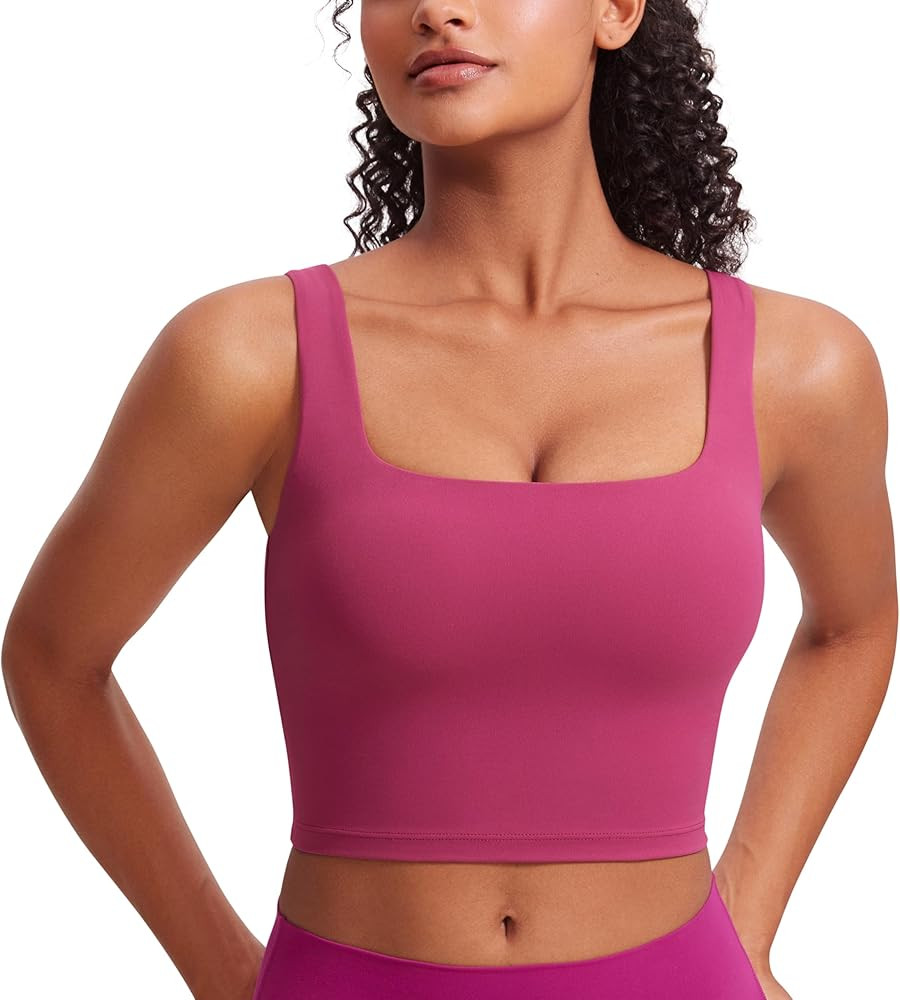 CRZ YOGA Butterluxe Square Neck Crop Tank Tops for Women - Workout Longline Sports Bras Padded Yo... | Amazon (US)
