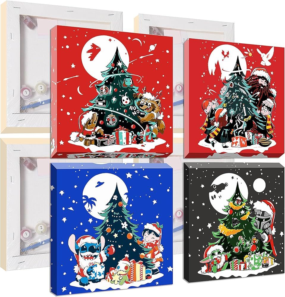 4 Pack Christmas Cartoon Paint by Numbers for Kids Ages 8-12,Easy Acrylic Moon Paint by Number fo... | Amazon (US)