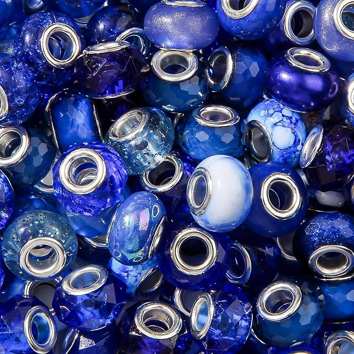 100pcs Large European Hole Beads Dark Blue Round Iridescent Acrylic Bead Fairy Wand Garden Beads ... | Amazon (US)