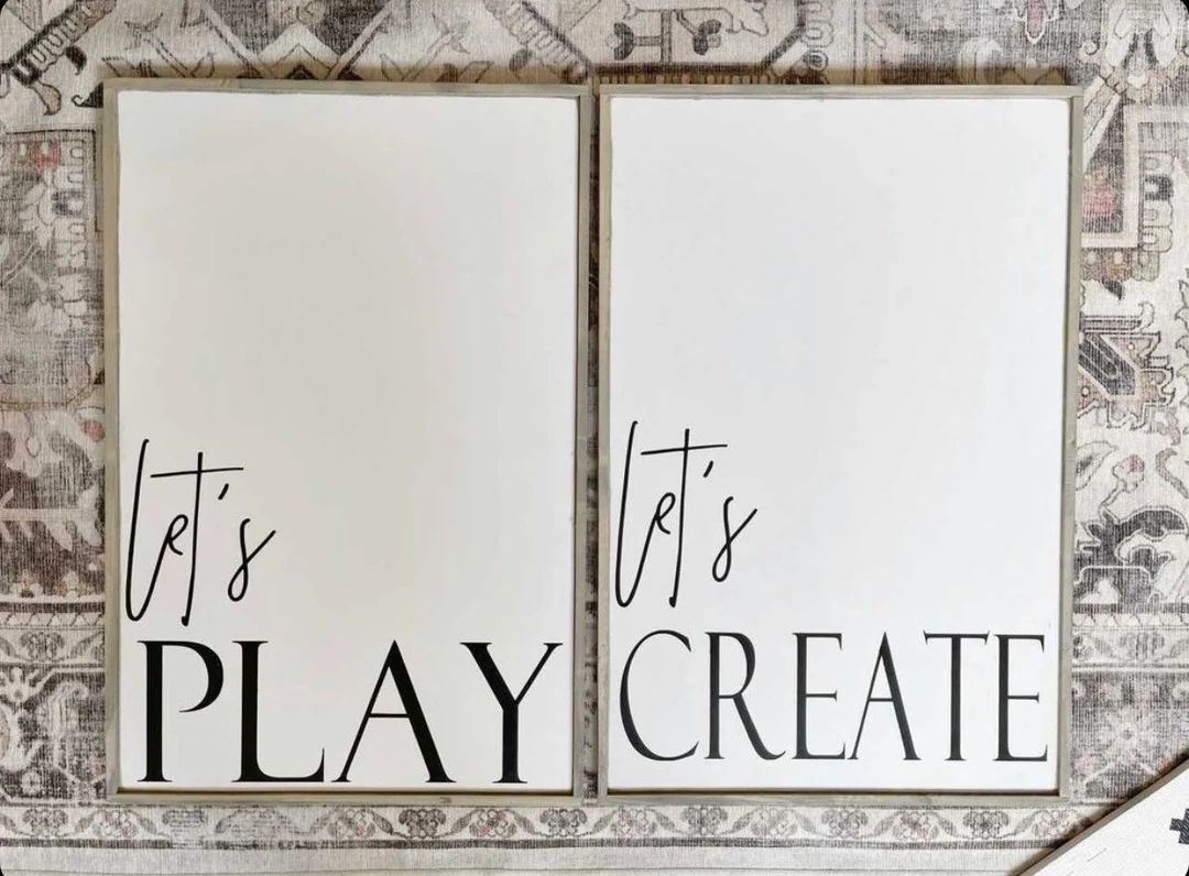 let’s play let’s create collection Framed wood signs play room wall decor kids bedroom wall h... | Etsy (US)