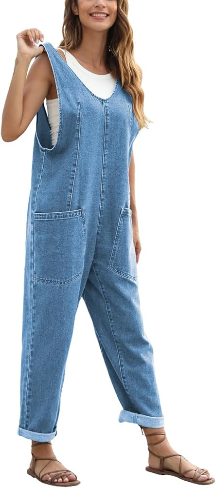 High Roller Denim Jumpsuits for Women Casual Sleeveless Loose Baggy Overalls Jeans Pants Jumpers ... | Amazon (US)