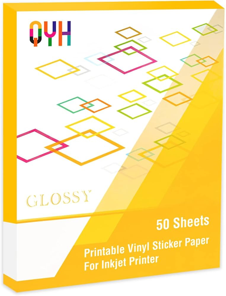 QYH Premium Printable Vinyl for Inkjet Printer-50 Glossy Sticker Paper Waterproof 8.5’’x11’... | Amazon (US)