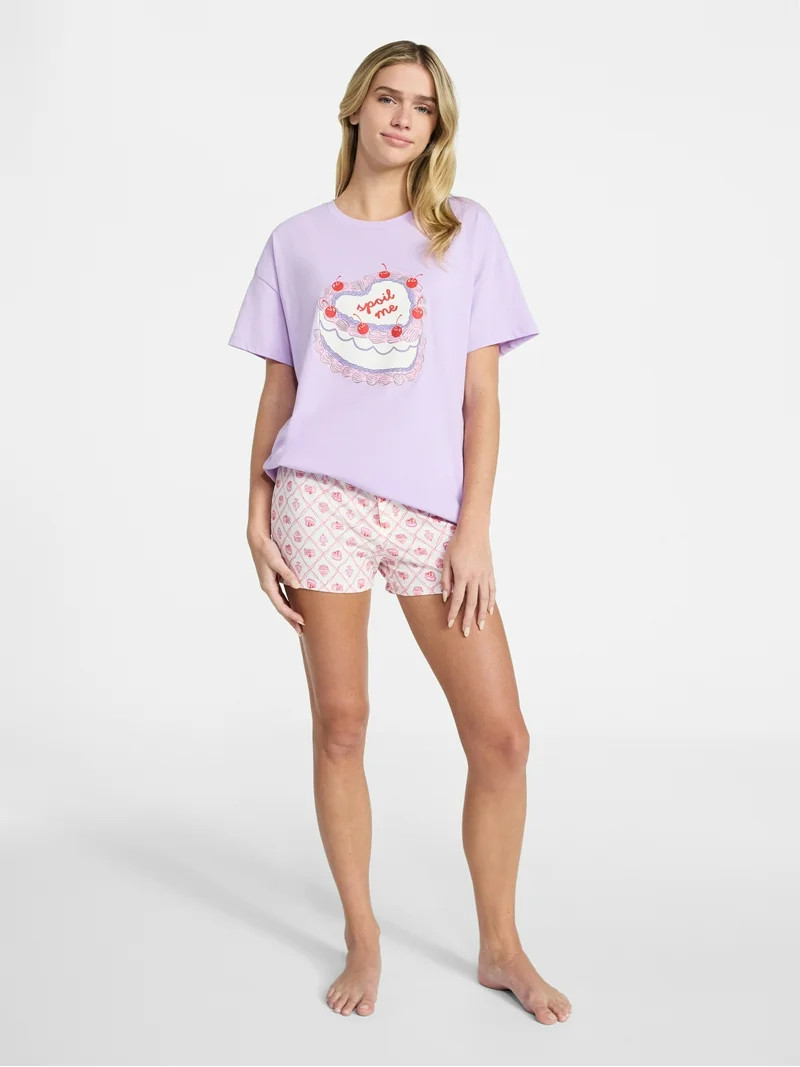 No Boundaries Sleep Graphic Tee and Boxer Shorts Set from our Cloud Core Collection, 2-Piece, Wom... | Walmart (US)