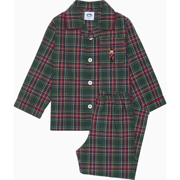 Nutcracker Tartan Print Button-Down Pocket Pajama, Green | Maisonette