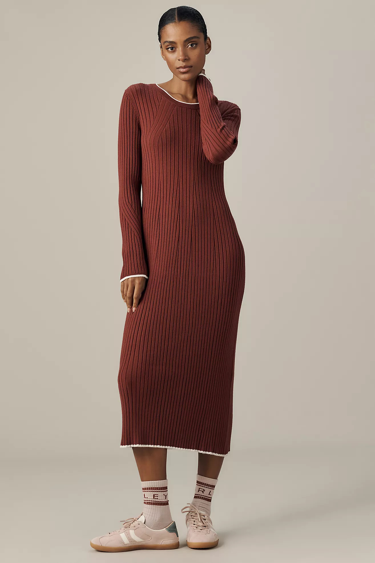 Varley Xander Long-Sleeve Rib Knit Midi Dress | Anthropologie (US)