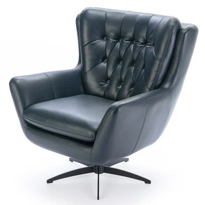 Midnight Blue Faux Leather Swivel Armchair - Seat, Metal Base, 360 Degree Feature Rotating Comfortable Foam Cushion, Stylish Look | Wayfair North America