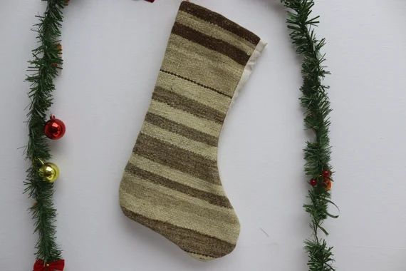 Striped Decorative Kilim Christmas Stocking 11x18 Santa Claus - Etsy | Etsy (US)