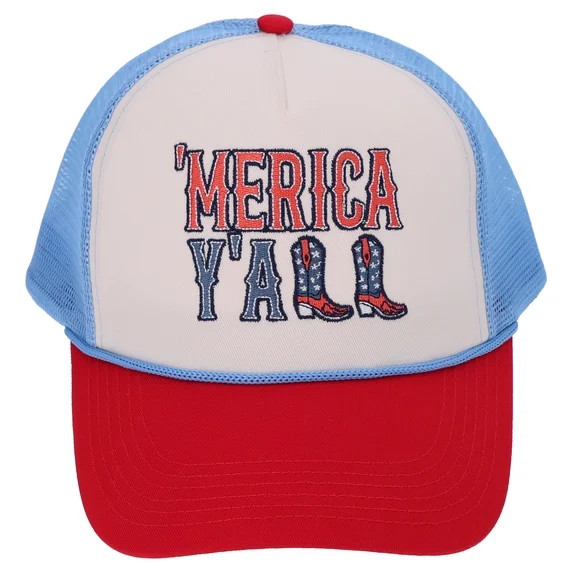 Way To Celebrate Patriotic Trucker Hat for Adults - 'Merica Y'all, Red/White/Blue | Walmart (US)