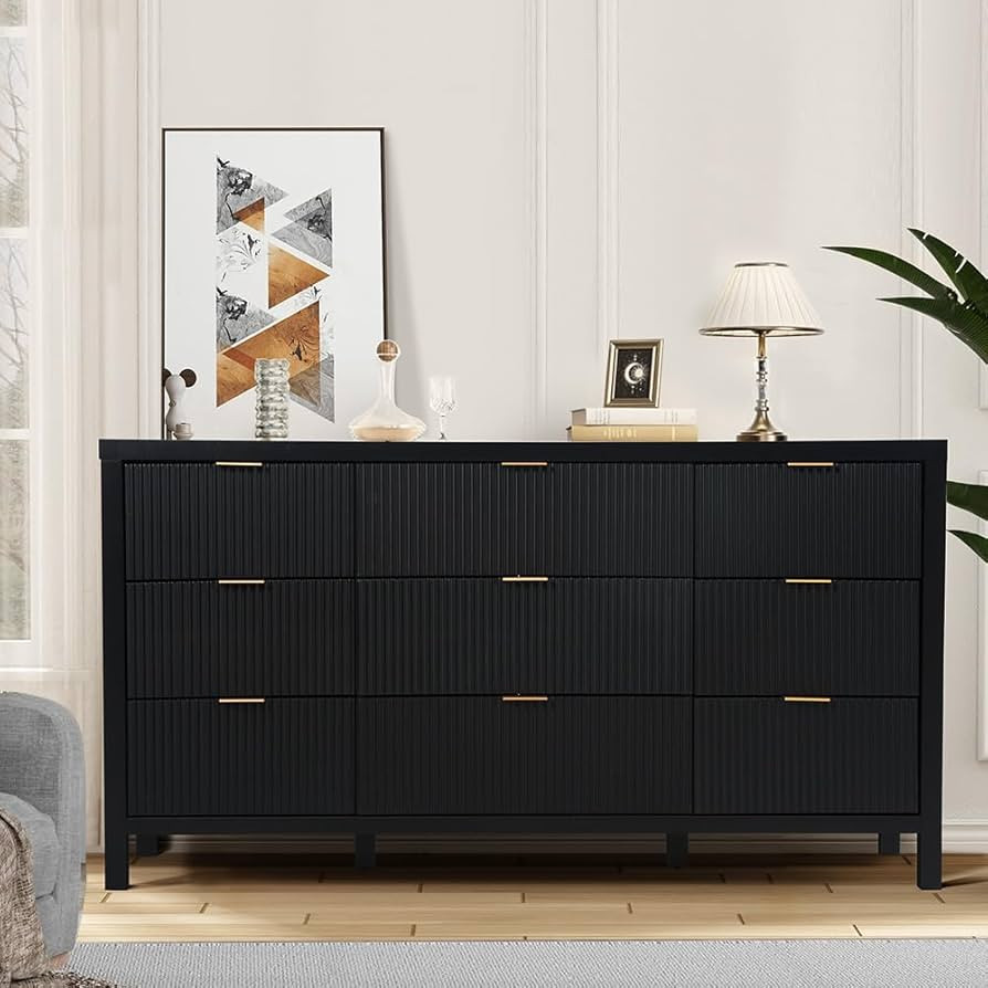 Mid Century Modern Dresser TV Stand, 9 Drawer Dresser for Bedroom Wood, Wide Storage Cabinet Side... | Amazon (US)