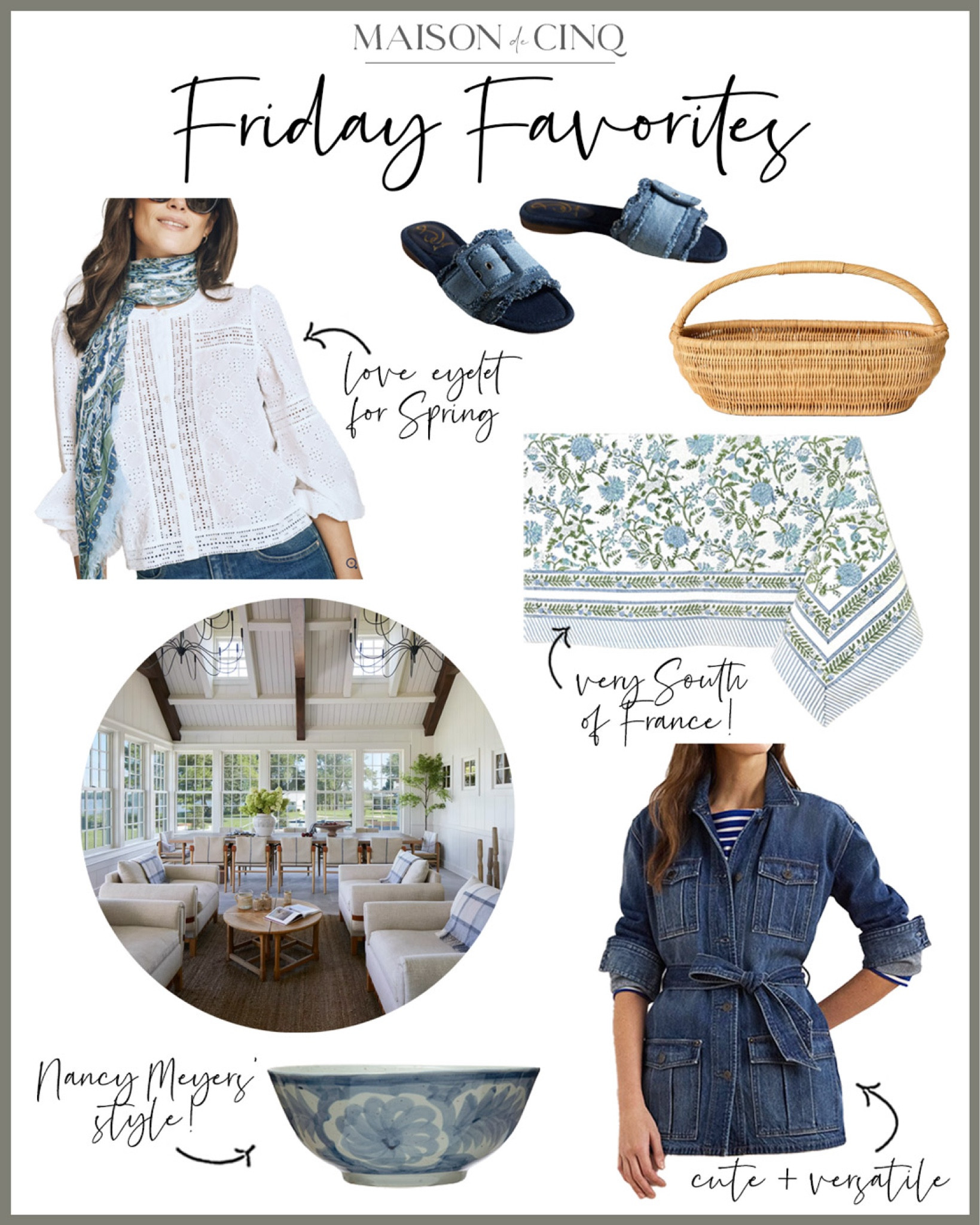 It’s Friday Favorites time and this week we’re sharing floral dresses, pretty tablecloths, the chicest denim jackets, the cutest Easter decor on sale, spring blouses and more!

Home decor, spring decor, spring outfit, spring fashion, wedding guest dresses, spring dresses, sandals, basket, tops 

#LTKFindsUnder100 #LTKHome #LTKFindsUnder50
